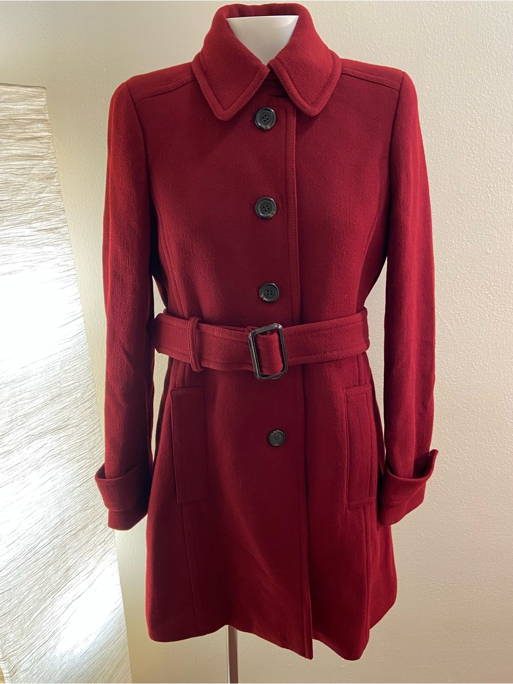 NWT - J. Crew Double Cloth Wool Belted Short Coat Women's Size 8 - Wine Red